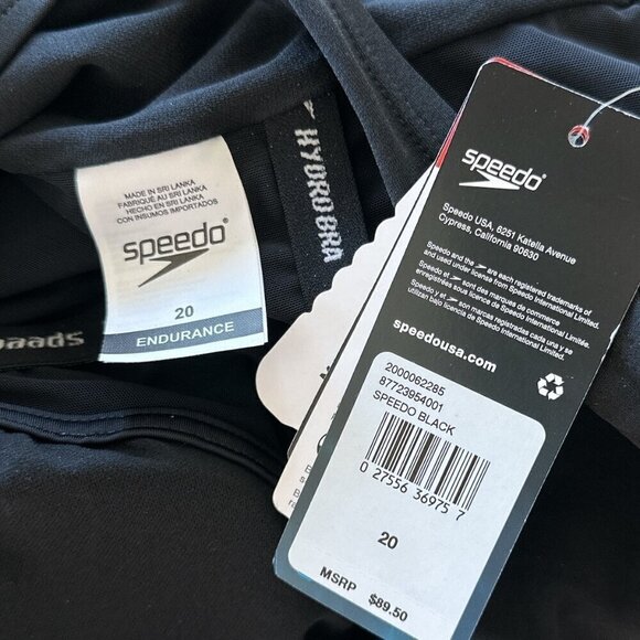 Speedo Black Solid Shirred Front Tank One Piece Swimsuit NWT NEW Plus 20 - Picture 5 of 5